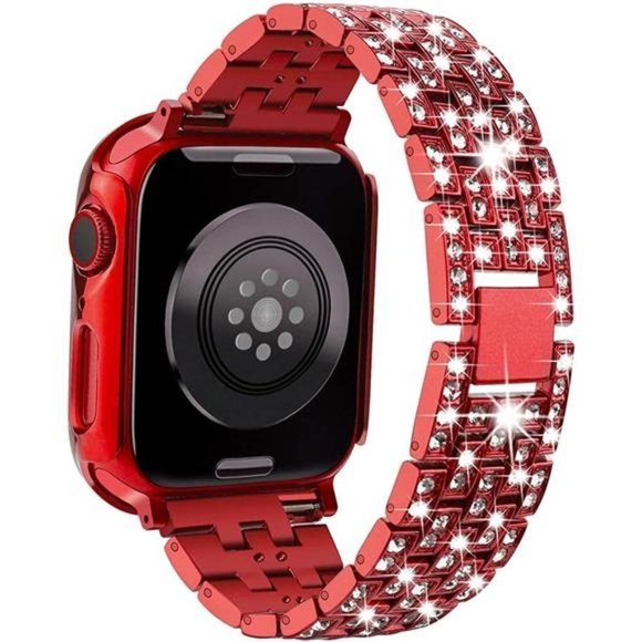 New Red Luxury Bling Apple Watch Band+ 2 Cases - Picture 1 of 5